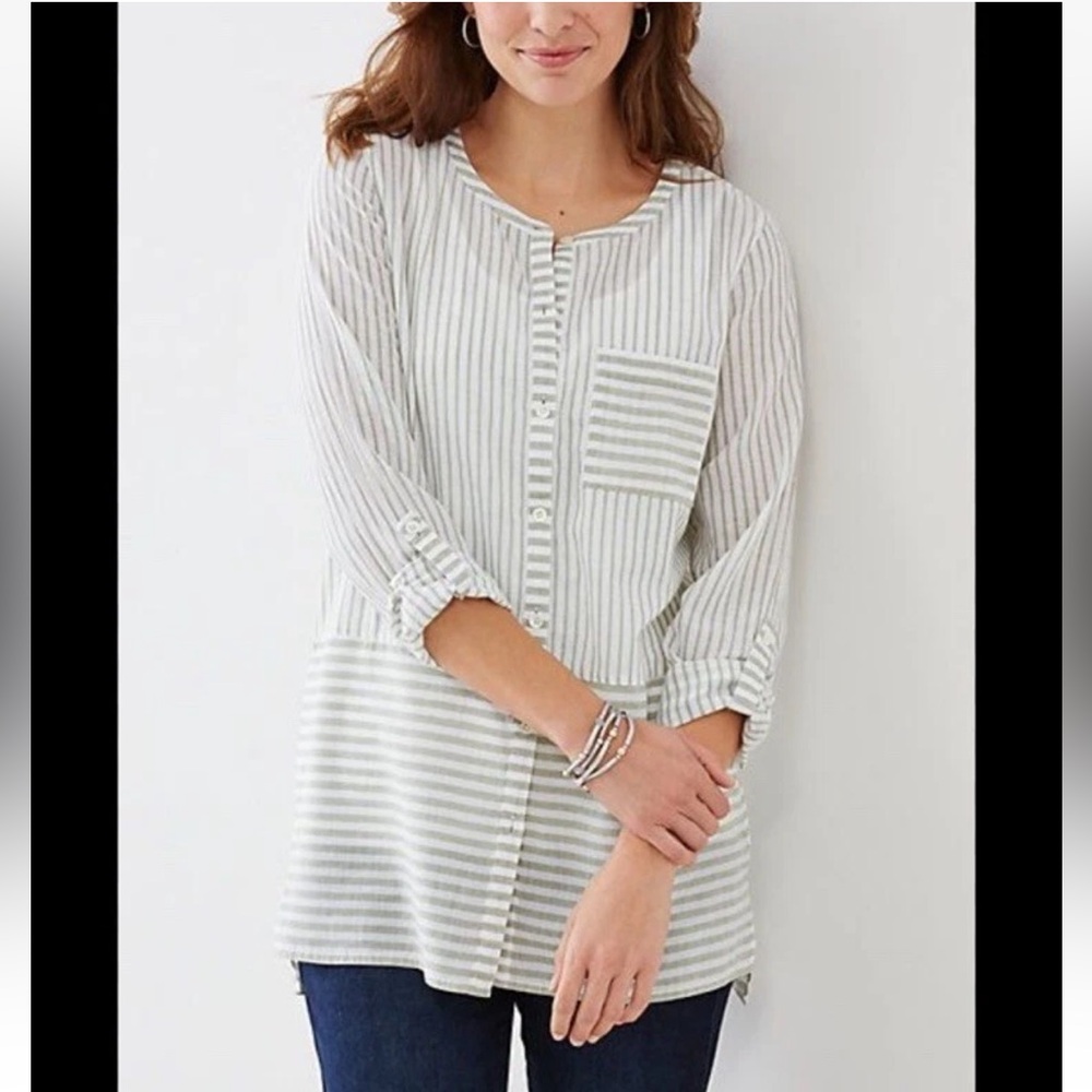 J Jill Tunic Top Popover Coastal‎ Cottage Lagenlook Boho Minimalist Quiet Luxury